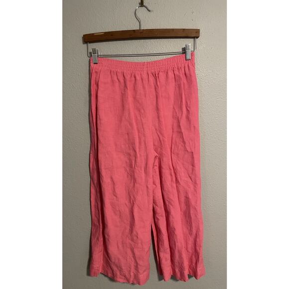 Vintage Womens Crop Pants Size Medium Pink Linen Pull On Lagenlook Coastal 90s - Picture 1 of 7